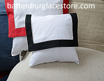 Envelope Pillow. Baby size 8 inches. White with Black color trim
